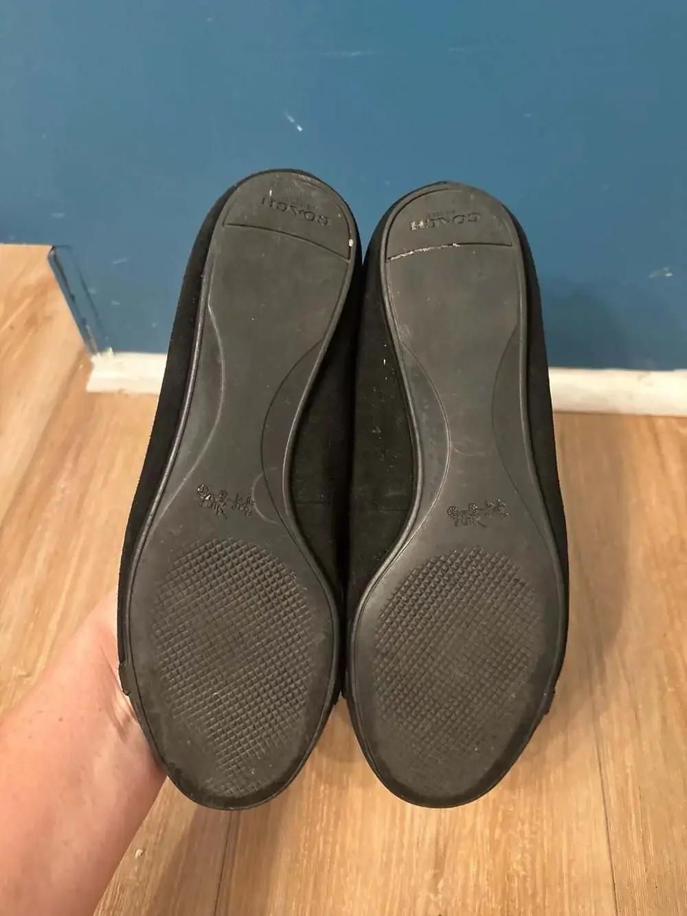 Coach Black Suede and Leather Cap Toe Ballet Flats